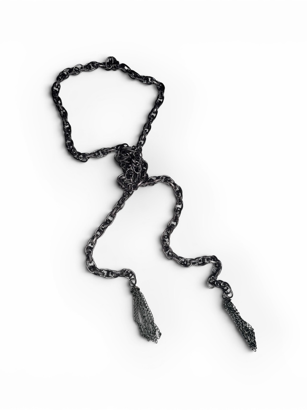Black Chain Tassel Lariat Necklace for Women